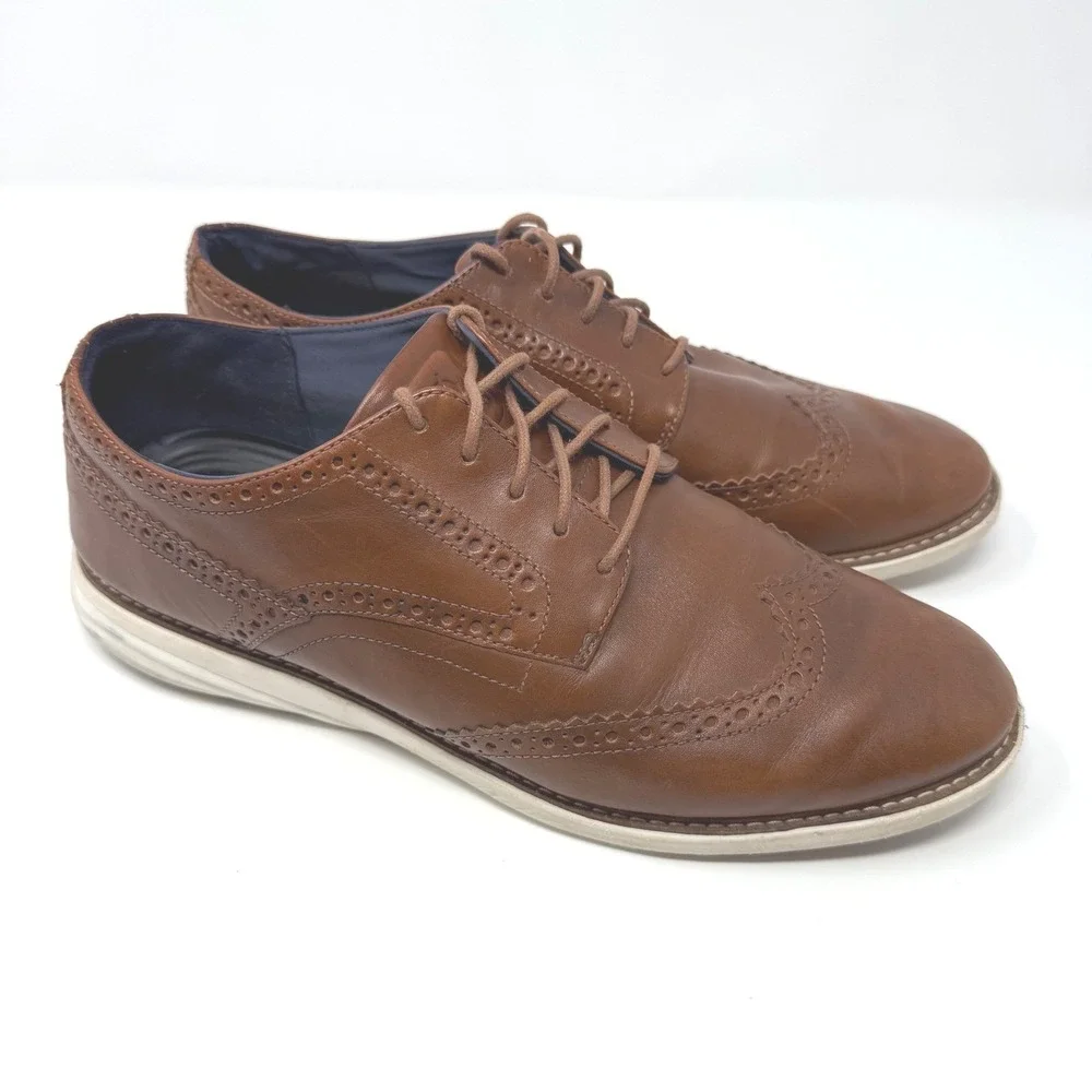 Cole Haan Mens Grand Evolution Wingtip Oxford British Tan Leather W05369 Size 11